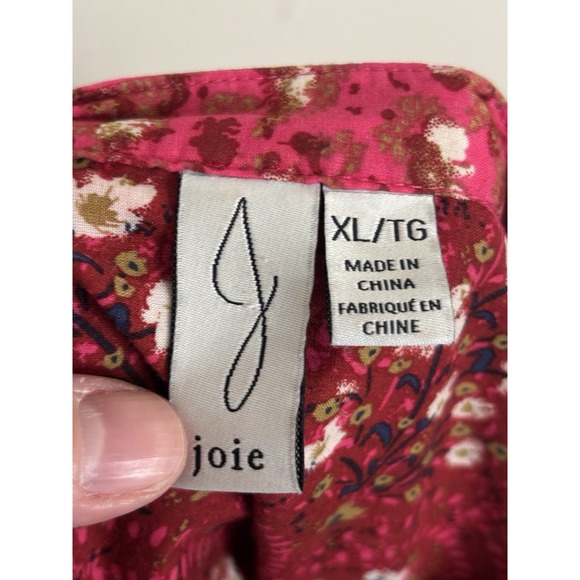 Joie Womens XL Top Ruffle Bib Floral Boho Prairie Peasant Cotton Pink Summer - Picture 3 of 6